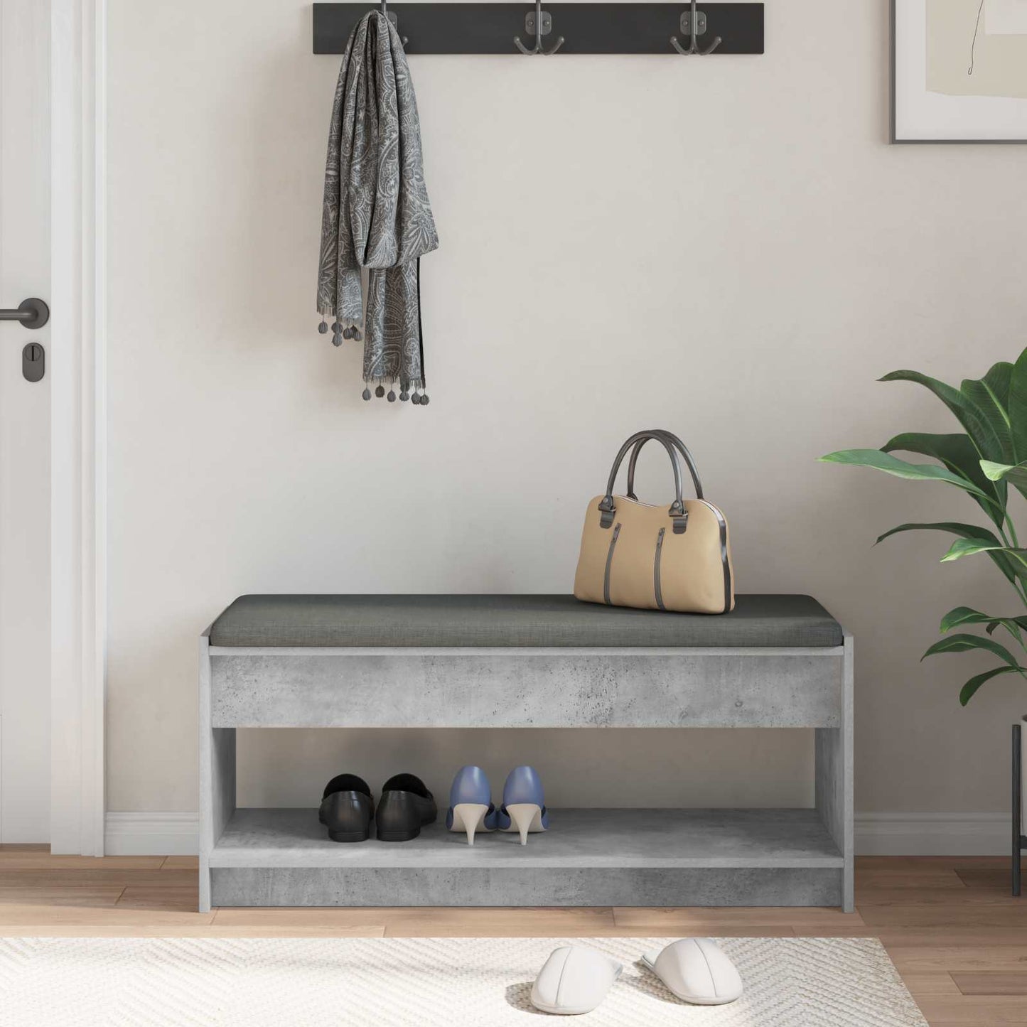 Hallbänk Betonggrå 103 x 38 x 45 cm och Tyg