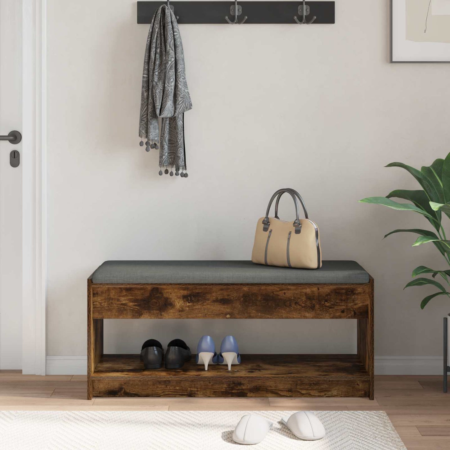 Hallbänk Rökt Ek 103 x 38 x 45 cm och Tyg