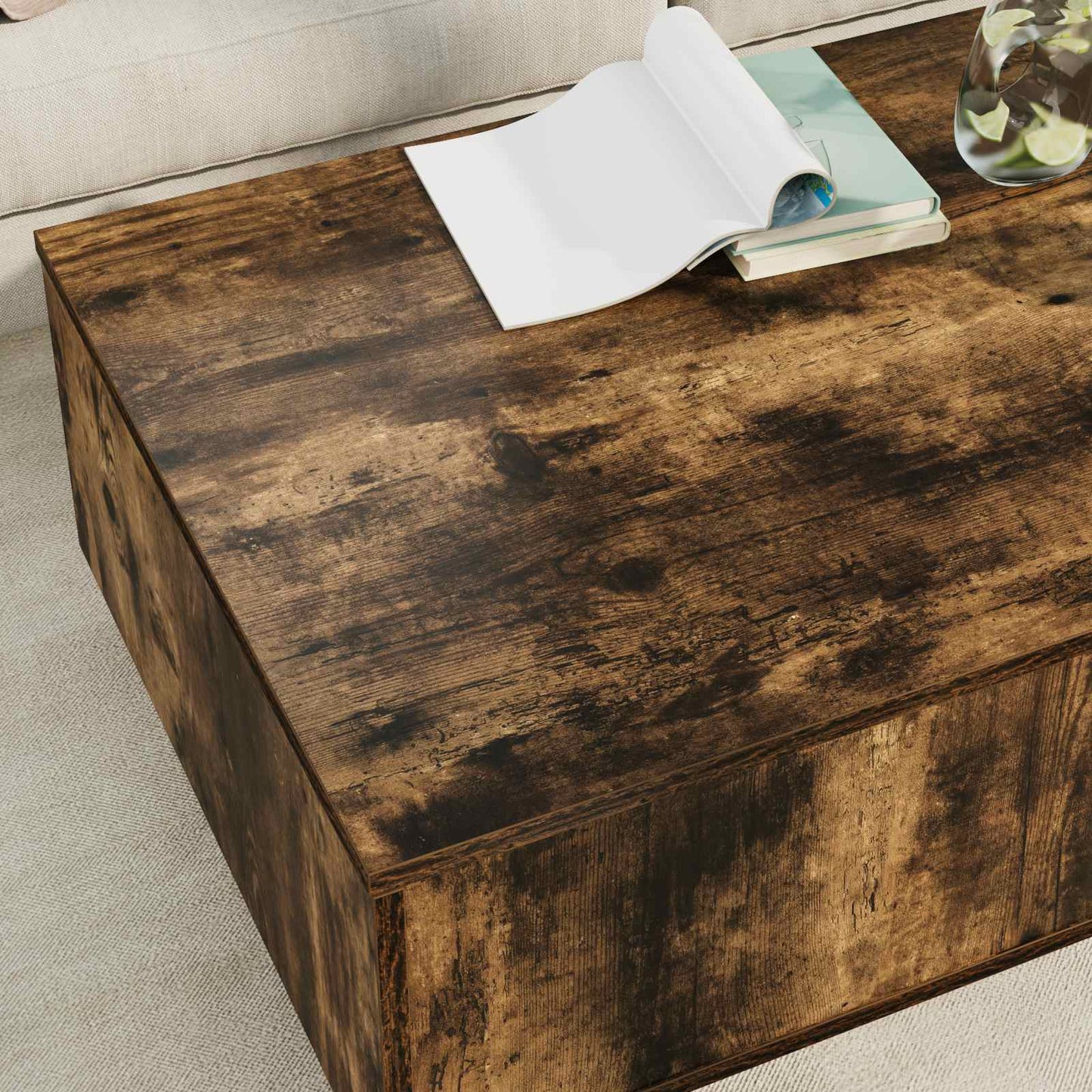 Soffbord Rökfärgad Ek med låda 95 x 55 x 31 cm