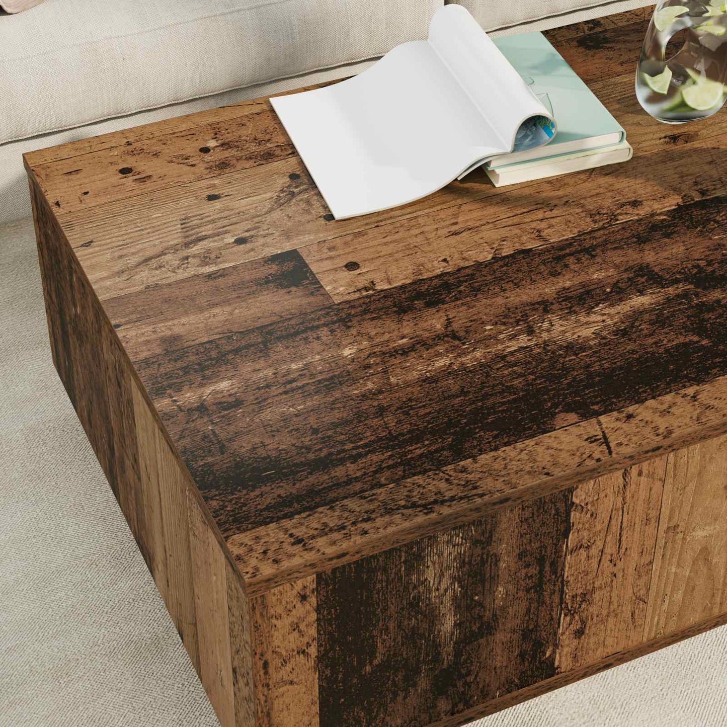 Soffbord Åldrat Trä med låda 95 x 55 x 31 cm