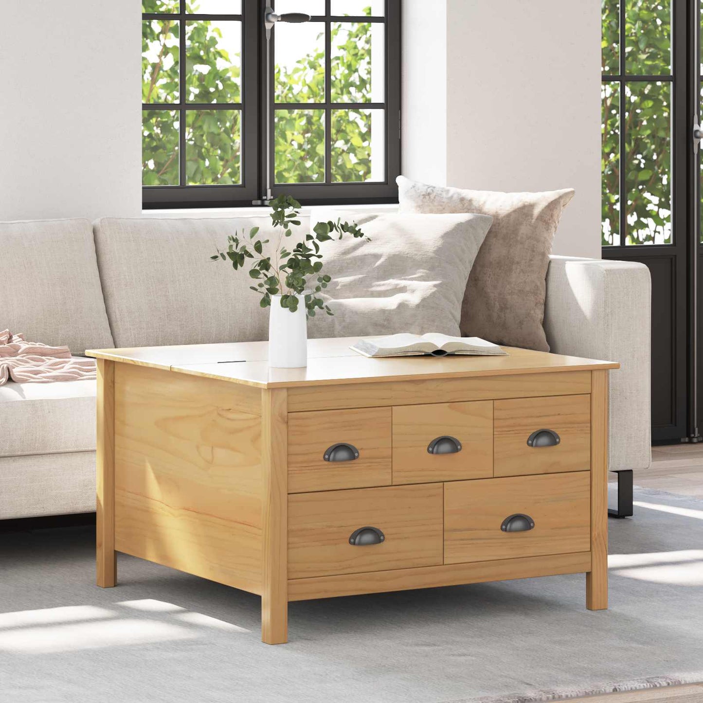 Soffbord Brun med låda Honung Brun 79,5 x 79,5 x 49 cm Massiv furu
