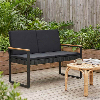 Utomhusbänk med kudde Svart 107 x 61 x 80 cm konstrotting