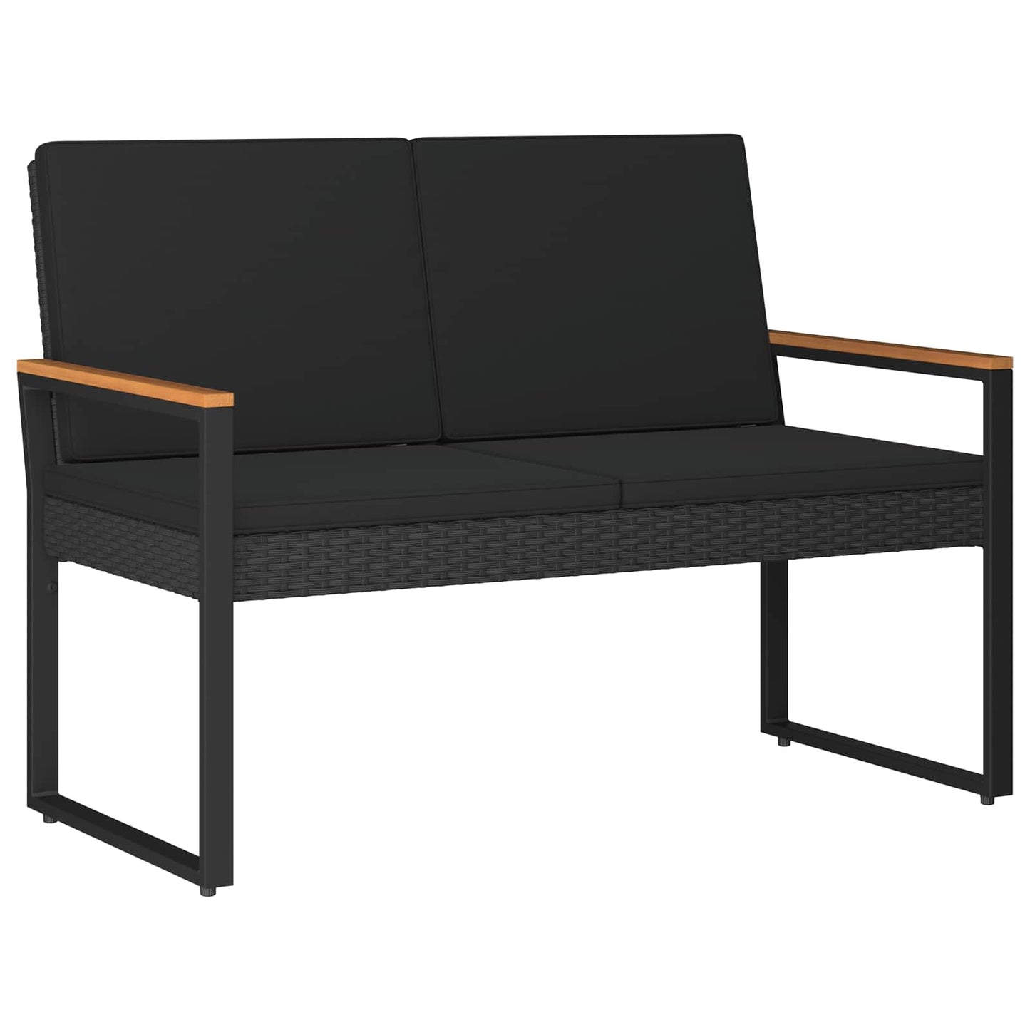 Utomhusbänk med kudde Svart 107 x 61 x 80 cm konstrotting