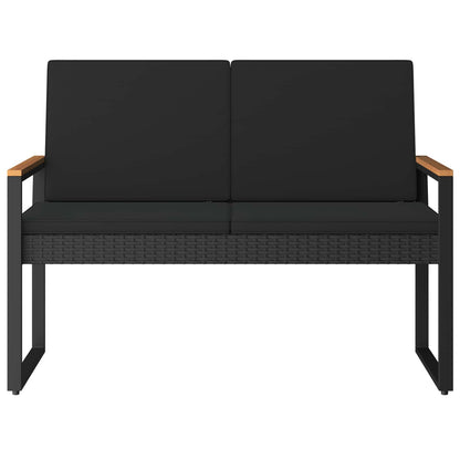 Utomhusbänk med kudde Svart 107 x 61 x 80 cm konstrotting