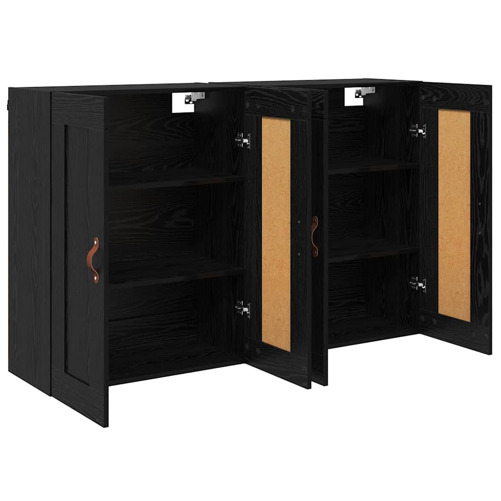 Väggmonterat skåp Väggmonterad 2 pcs Svart Ek 69,5 x 34 x 90 cm