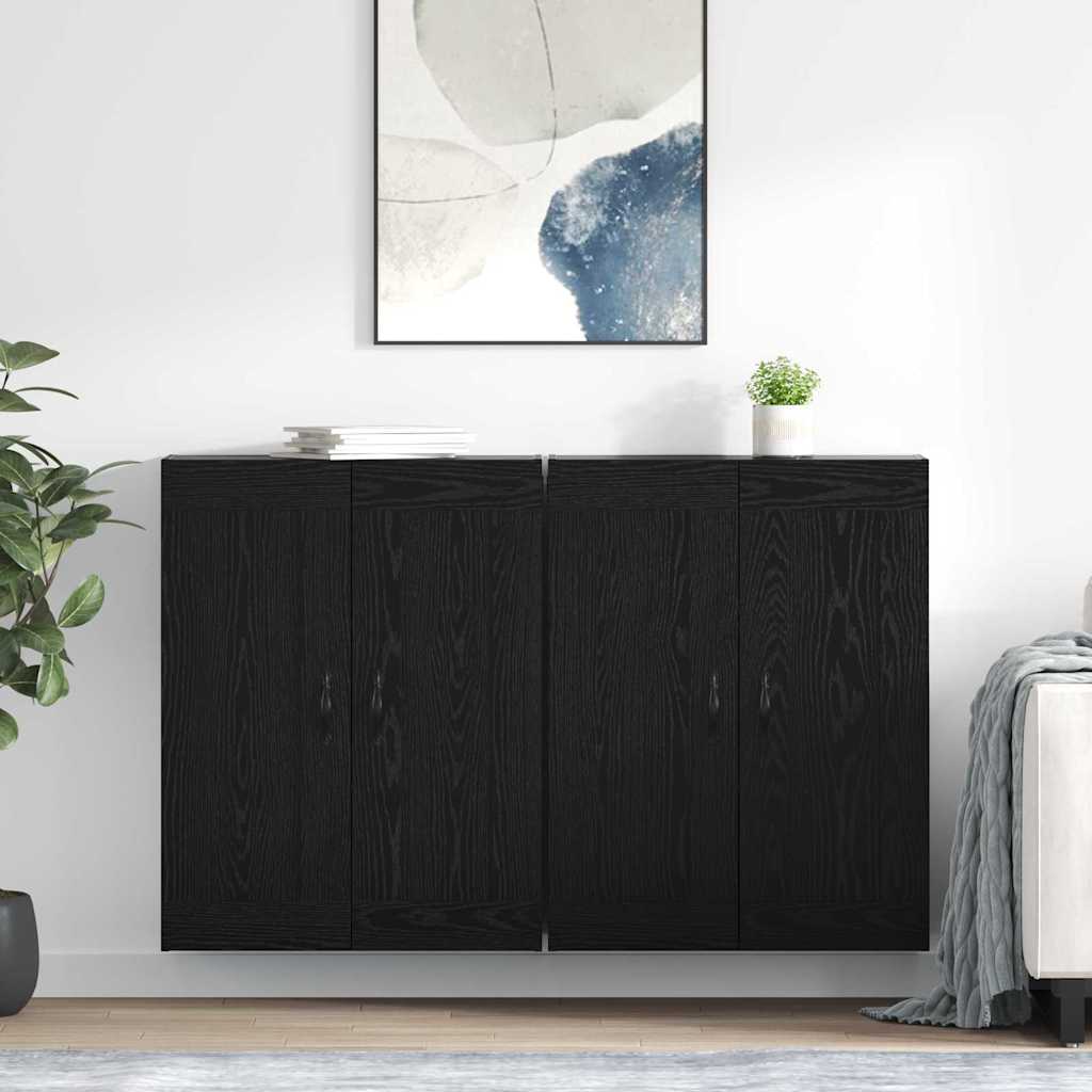 Väggmonterat skåp Väggmonterad 2 pcs Svart Ek 69,5 x 34 x 90 cm
