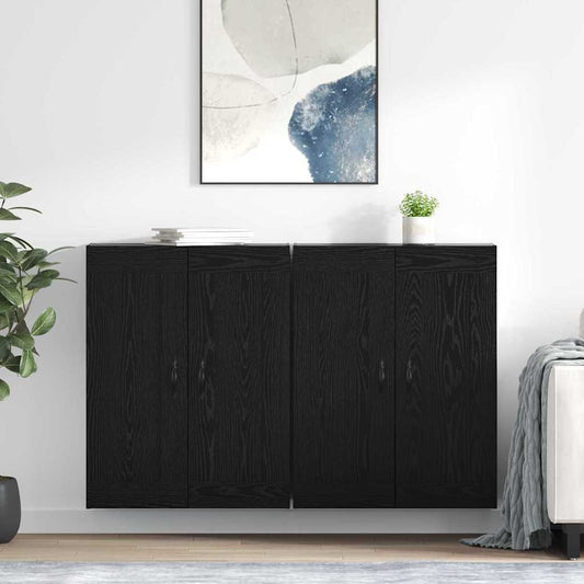 Väggmonterat skåp Väggmonterad 2 pcs Svart Ek 69,5 x 34 x 90 cm