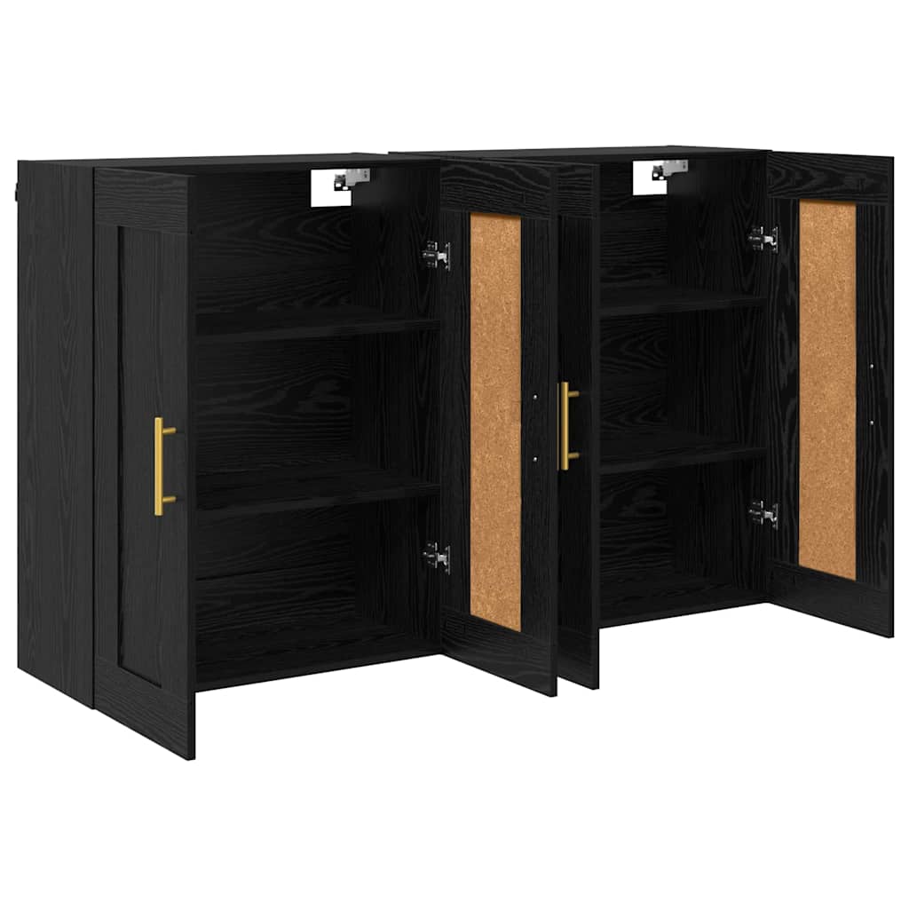 Väggmonterat skåp Väggmonterad 2 pcs Svart Ek 69,5 x 34 x 90 cm