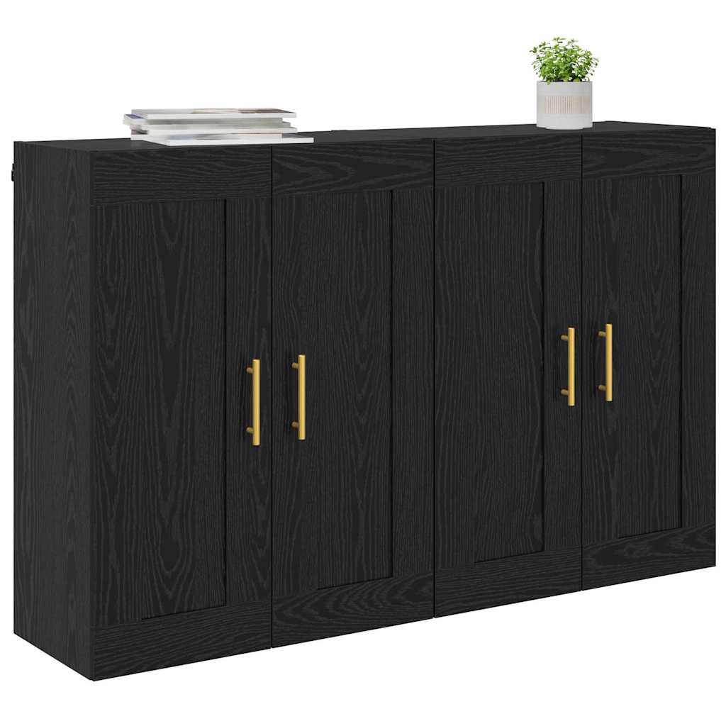 Väggmonterat skåp Väggmonterad 2 pcs Svart Ek 69,5 x 34 x 90 cm