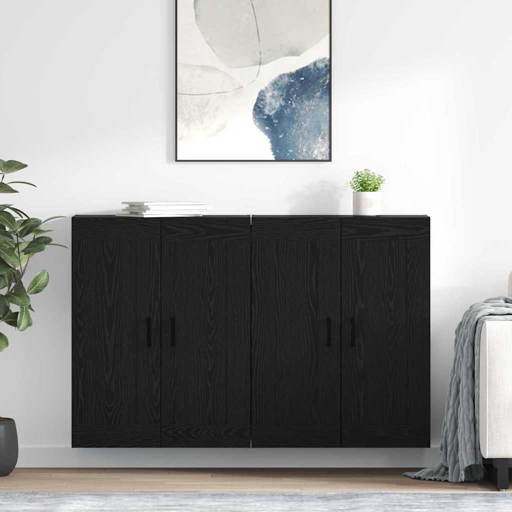 Väggmonterat skåp Väggmonterad 2 pcs Svart Ek 69,5 x 34 x 90 cm