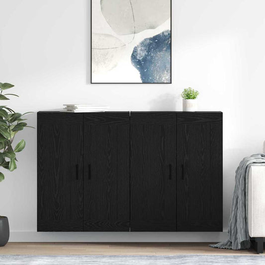 Väggmonterat skåp Väggmonterad 2 pcs Svart Ek 69,5 x 34 x 90 cm