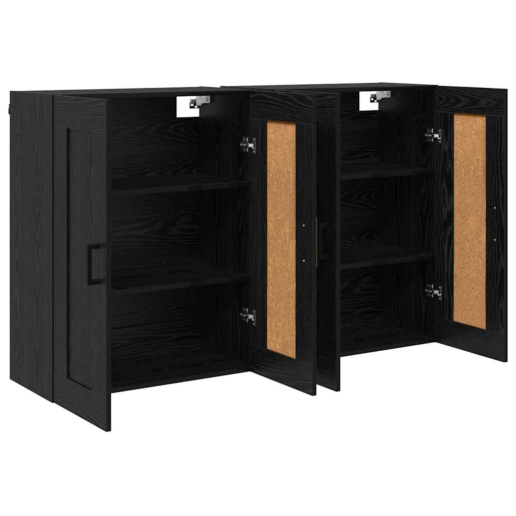 Väggmonterat skåp Väggmonterad 2 pcs Svart Ek 69,5 x 34 x 90 cm