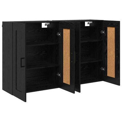 Väggmonterat skåp Väggmonterad 2 pcs Svart Ek 69,5 x 34 x 90 cm