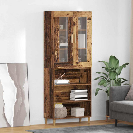 Skåp Åldrat Trä 69,5 x 34 x 180 cm och glas