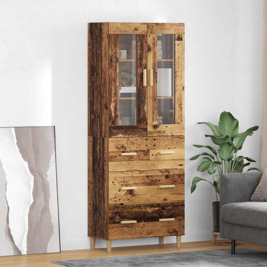 Skåp Åldrat Trä 69,5 x 34 x 180 cm och glas