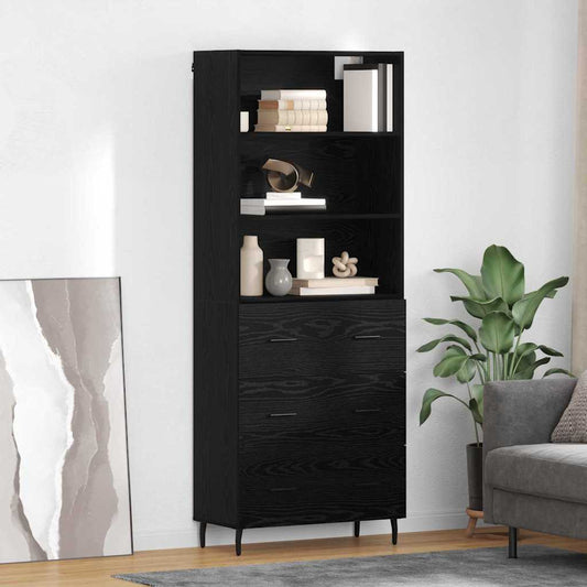 Skåp Svart Ek 69,5 x 34 x 180 cm och glas