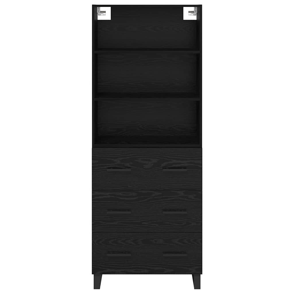 Skåp med låda 2 pcs Svart Ek Konstruerat trä