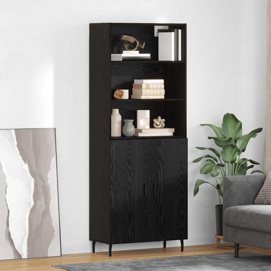 Skåp Svart Ek 69,5 x 34 x 180 cm Konstruerat trä och glas