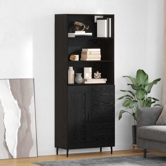 Skåp Svart Ek 69,5 x 34 x 180 cm Konstruerat trä och glas