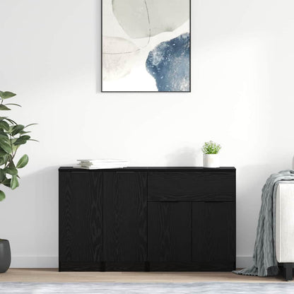 Sideboard med låda 3 pcs Svart ek Konstruerat trä
