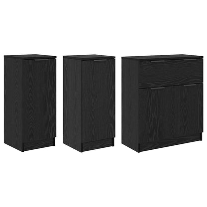 Sideboard med låda 3 pcs Svart ek Konstruerat trä