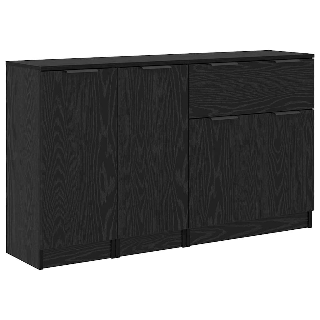 Sideboard med låda 3 pcs Svart ek Konstruerat trä