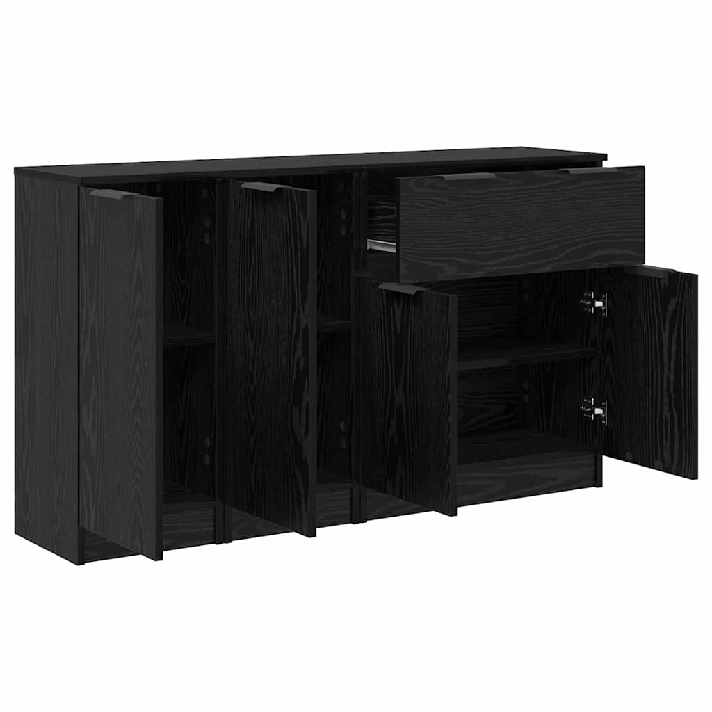 Sideboard med låda 3 pcs Svart ek Konstruerat trä