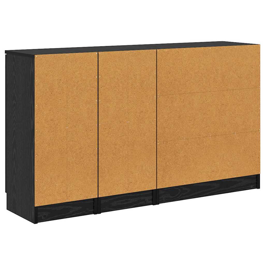 Sideboard med låda 3 pcs Svart ek Konstruerat trä