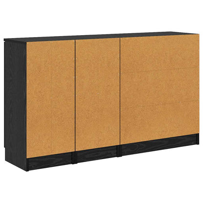 Sideboard med låda 3 pcs Svart ek Konstruerat trä