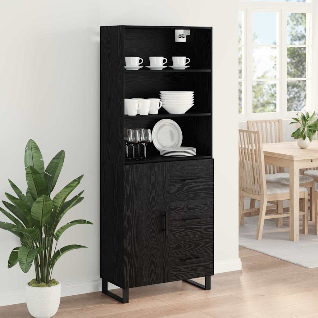 Skåp med låda 2 pcs Svart Ek Konstruerat trä