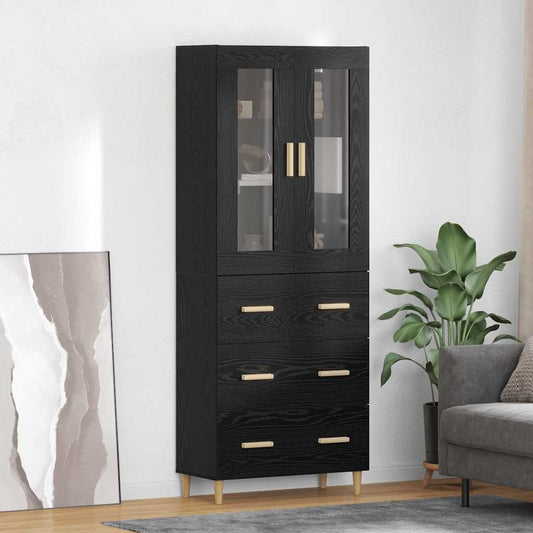Skåp Svart Ek 69,5 x 34 x 180 cm Konstruerat trä och glas