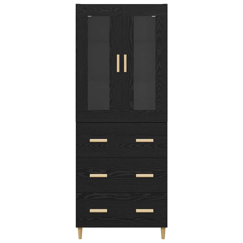 Skåp Svart Ek 69,5 x 34 x 180 cm Konstruerat trä och glas