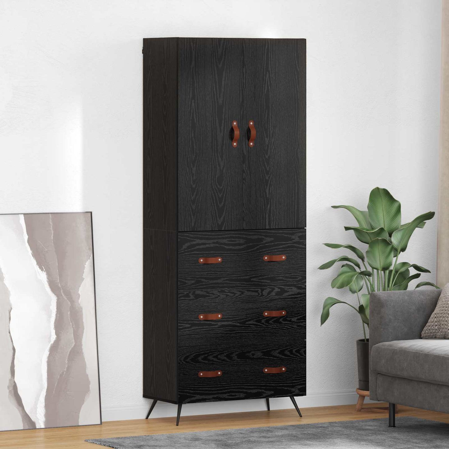 Skåp Svart Ek 69,5 x 34 x 180 cm