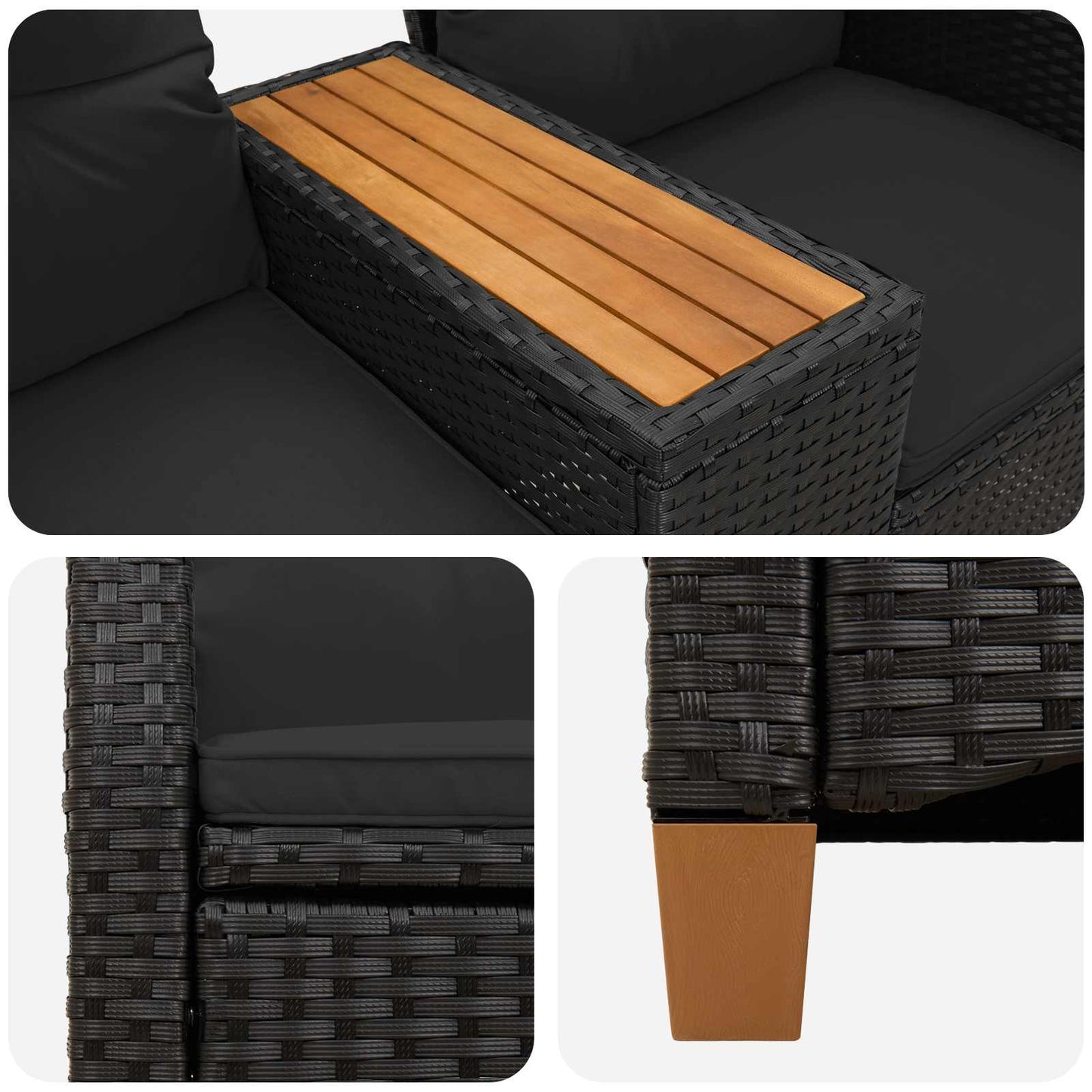 Trädgårdssoffa Reclining Bench with Table Svart 126 x 65 x 112 cm konstrotting