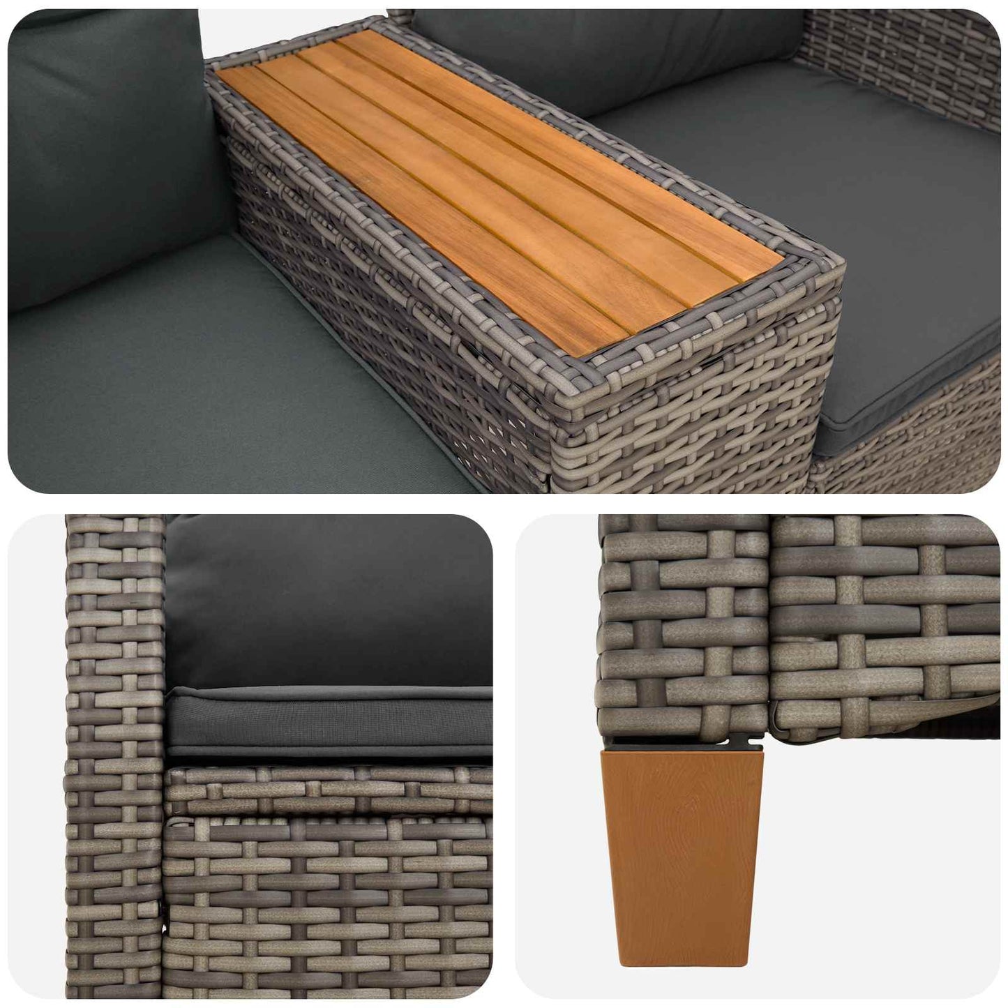 Trädgårdssoffa Reclining Bench with Table Grå och mörkgrå 126 x 65 x 112 cm