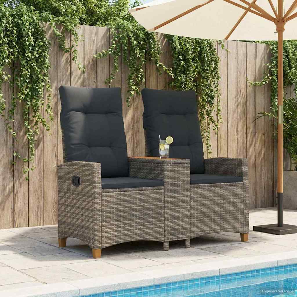 Trädgårdssoffa Reclining Bench with Table Grå och mörkgrå 126 x 65 x 112 cm