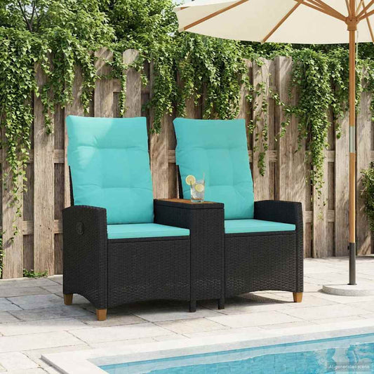 Reclining Bench with Table Svart och turkos 126 x 65 x 112 cm