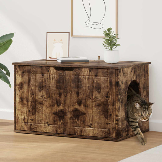 Katt hus Rökt ek 85 x 55 x 50,5 cm Konstruerat trä