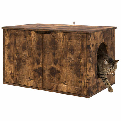 Katt hus Rökt ek 85 x 55 x 50,5 cm Konstruerat trä