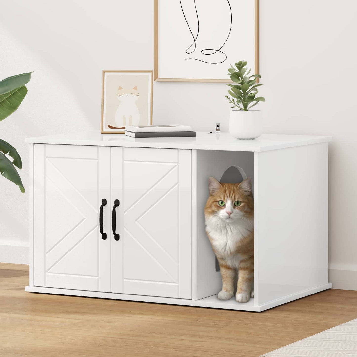 Kattmöbel Katthus Glansig Vit 85 x 55 x 50 cm