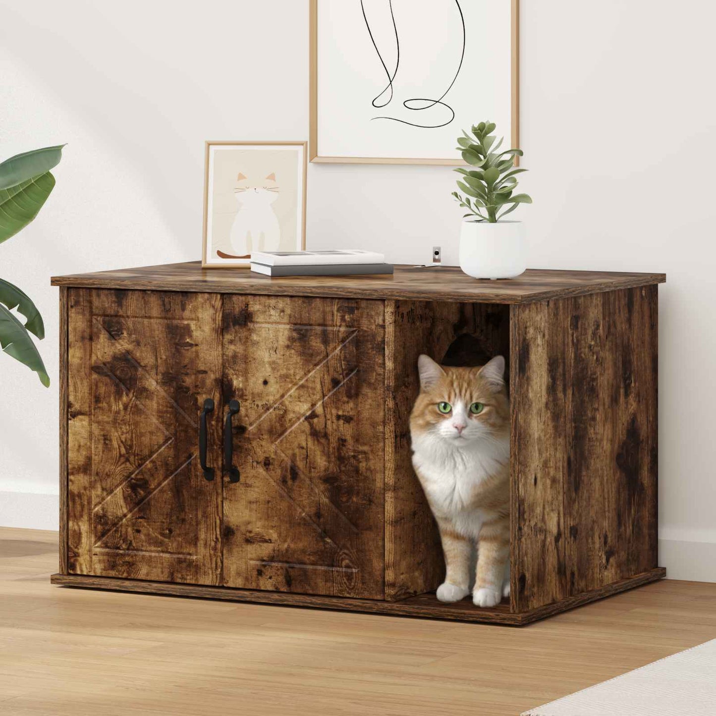 Kattmöbel Katthus Rökfärgad Ek 85 x 55 x 50 cm