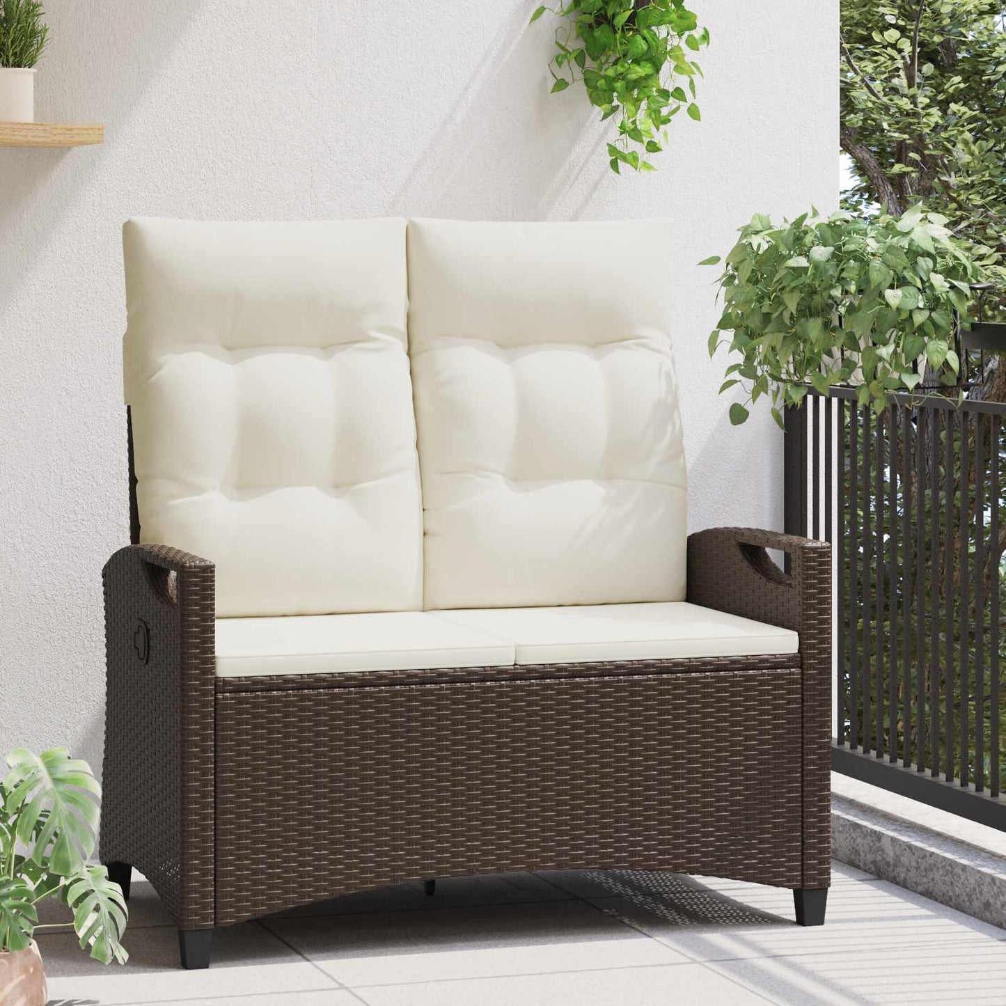 Trädgårdssoffa med kudde Brun och Kräm 105 x 60 x 112 cm