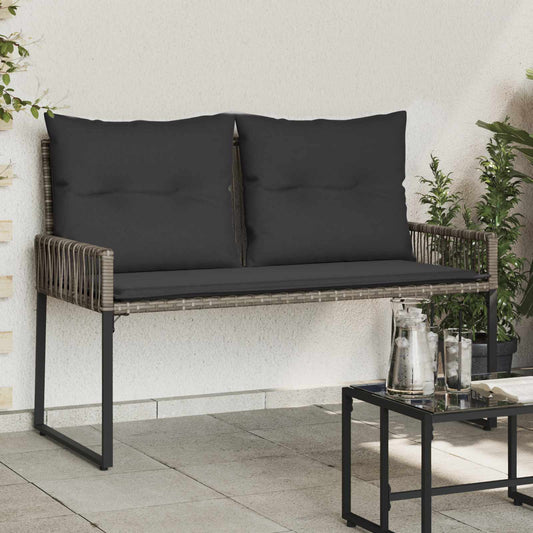 Utomhusbänk med kudde 4 pcs Grå och mörkgrå konstrotting