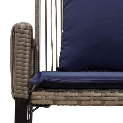 Utomhusbänk med kudde 4 pcs Grå och Marinblå konstrotting