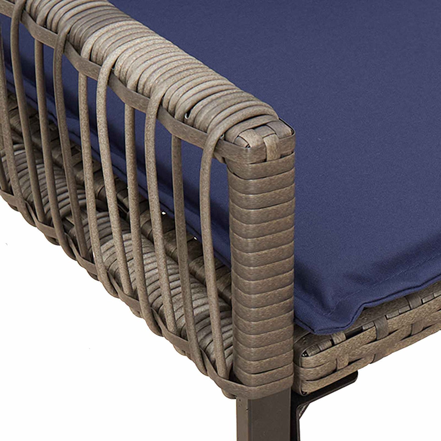 Utomhusbänk med kudde 4 pcs Grå och Marinblå konstrotting