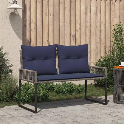 Utomhusbänk med kudde 4 pcs Grå och Marinblå konstrotting