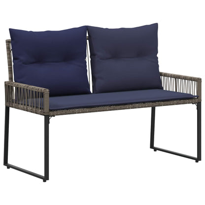 Utomhusbänk med kudde 4 pcs Grå och Marinblå konstrotting