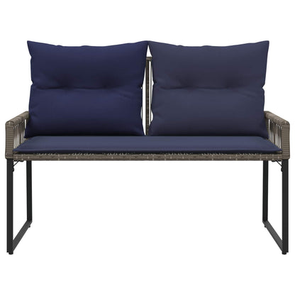 Utomhusbänk med kudde 4 pcs Grå och Marinblå konstrotting