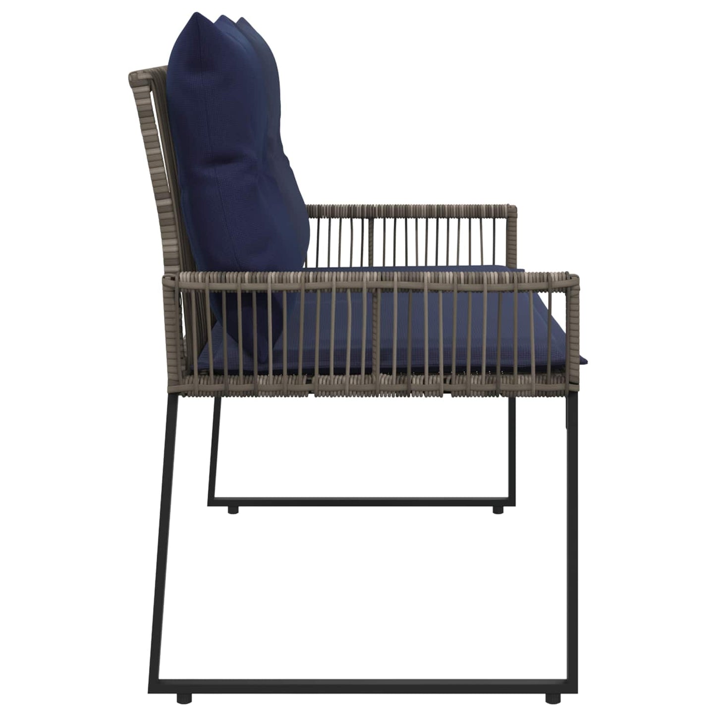 Utomhusbänk med kudde 4 pcs Grå och Marinblå konstrotting