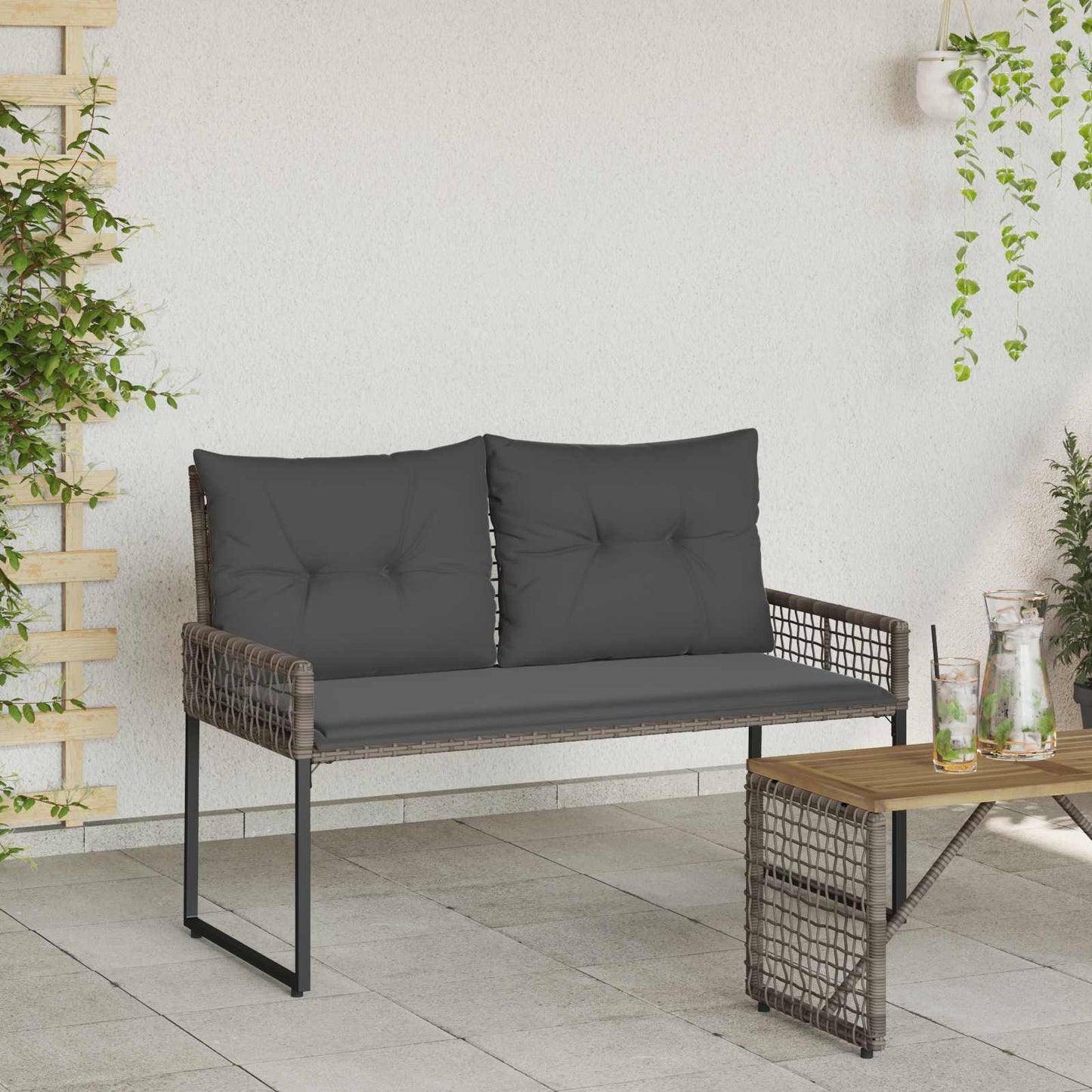 Trädgårdsbänk Konstrotting med kudde Grå 118 x 55 x 82 cm